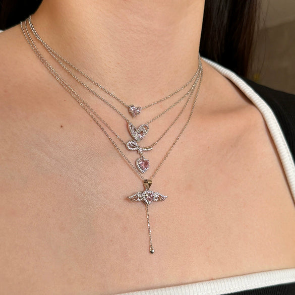 Wholesale S925 Sterling Silver Light Luxury Geometric Heart Zircon Pendant Necklace For Women