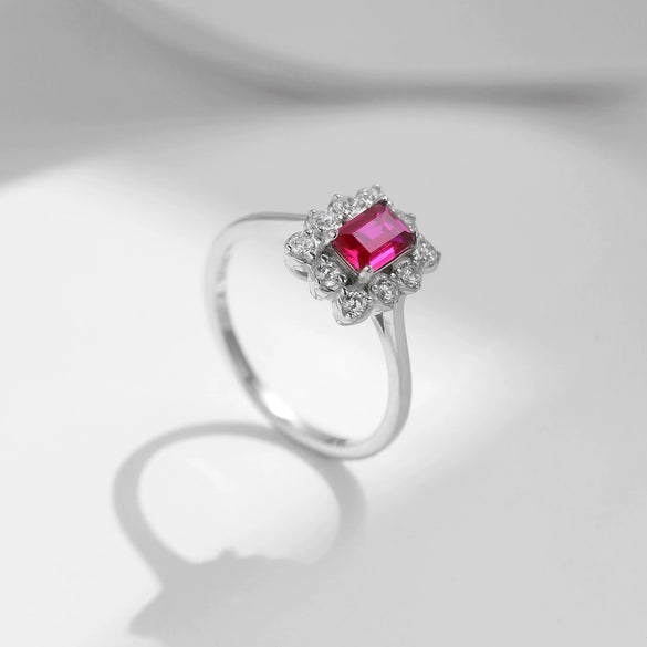 Wholesale S925 Sterling Silver Light Luxury Geometric Imitation Pigeon Red Blood Gemstone Ring For Women With Diamond Design