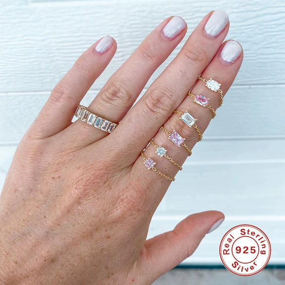Wholesale S925 Sterling Silver Light Luxury Inlaid Zircon Opening Ring With Geometric Design For Women And Unisex