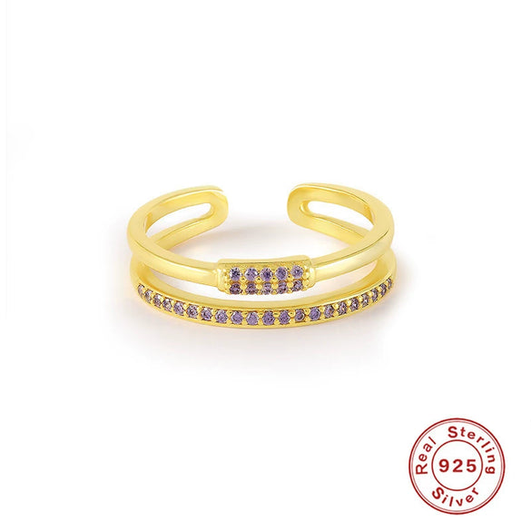 Wholesale S925 Sterling Silver Light Luxury Multidiamond Opening Adjustable Women's Ring With Geometric Design And Electroplating Treatment