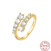 Wholesale S925 Sterling Silver Light Luxury Multidiamond Opening Adjustable Women's Ring With Geometric Design And Electroplating Treatment