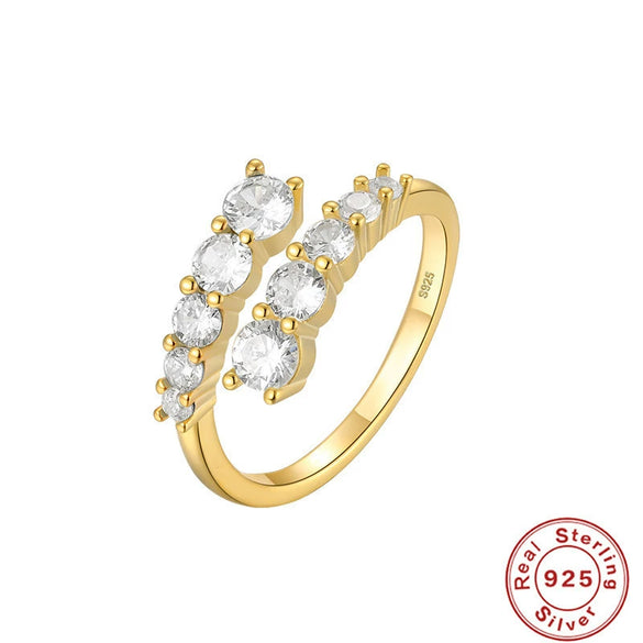 Wholesale S925 Sterling Silver Light Luxury Multidiamond Opening Adjustable Women's Ring With Geometric Design And Electroplating Treatment
