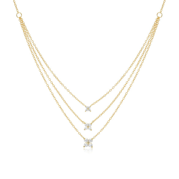 Wholesale S925 Sterling Silver Light Luxury Petals Three Layer Stacked Collarbone Necklace For Women With Geometric Design And Electroplating Treatment