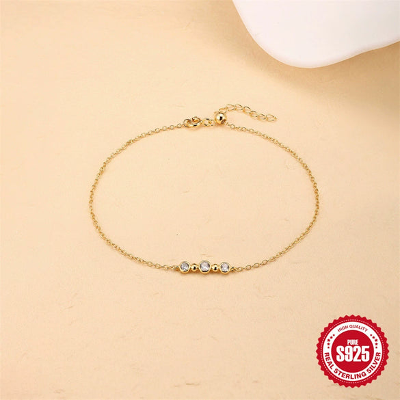 Wholesale S925 Sterling Silver Light Luxury Round Zircon Minimalist Geometric Bracelet With Real Gold Plating