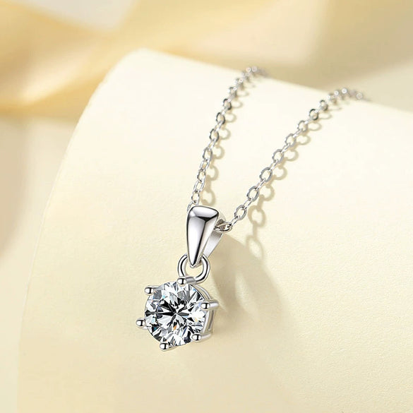 Wholesale S925 Sterling Silver Light Luxury Single Diamond Pendant With Sixclaw Seiko And Geometric Design Silver Jewelry