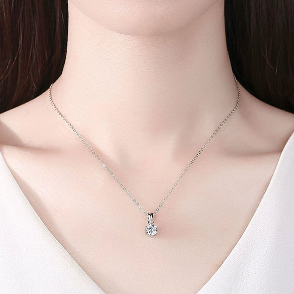 Wholesale S925 Sterling Silver Light Luxury Single Diamond Pendant With Sixclaw Seiko And Geometric Design Silver Jewelry
