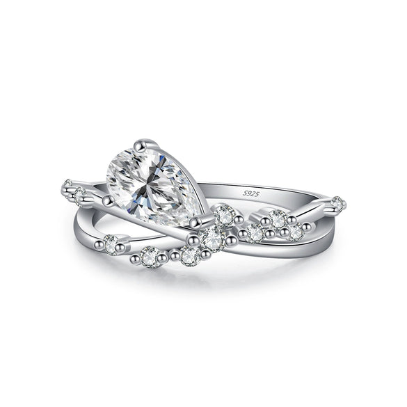 Wholesale S925 Sterling Silver Light Luxury Style Exquisite Winding Cross Line Water Drop Diamond Ring For Women