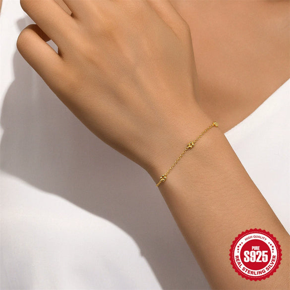 Wholesale S925 Sterling Silver Little Daisy Flower Fresh Style Women's Bracelet With Real Gold Plated Electroplating And Geometric Pattern