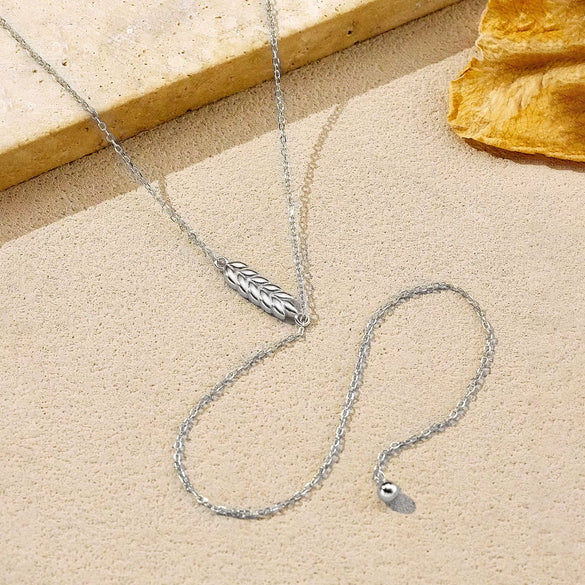 Wholesale S925 Sterling Silver Long Tassel Wheat Ear Pendant Necklace For Women Geometric Pattern Electroplated Platinum Or 18K Gold