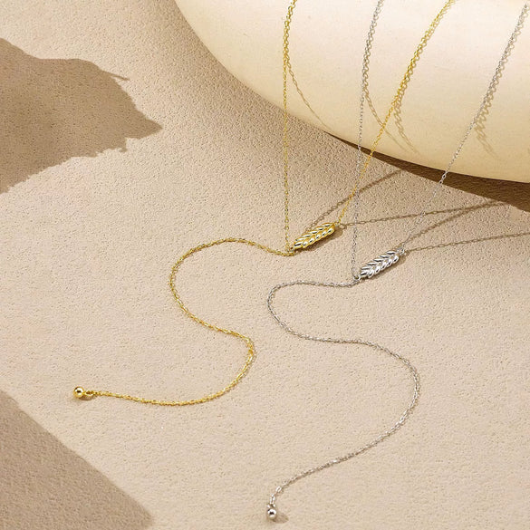 Wholesale S925 Sterling Silver Long Tassel Wheat Ear Pendant Necklace For Women Geometric Pattern Electroplated Platinum Or 18K Gold