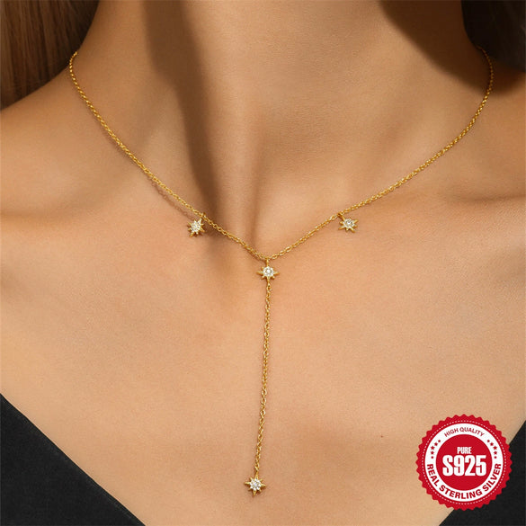 Wholesale S925 Sterling Silver Long Yshaped Tassel Geometric Eight Mans Star Flash Diamond Electroplated Female Light Luxury Sexy Neck Chain