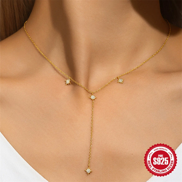 Wholesale S925 Sterling Silver Long Yshaped Tassel Geometric Eight Mans Star Flash Diamond Electroplated Female Light Luxury Sexy Neck Chain