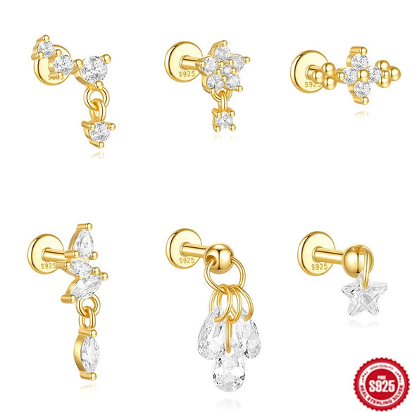 Wholesale S925 Sterling Silver Lotus Flower Electroplated Cartilage Spiral Puncture Ear Nail For Women
