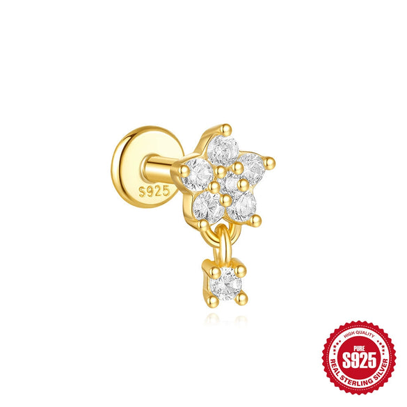 Wholesale S925 Sterling Silver Lotus Flower Shaped Electroplated Cartilage Spiral Puncture Ear Nail For Women