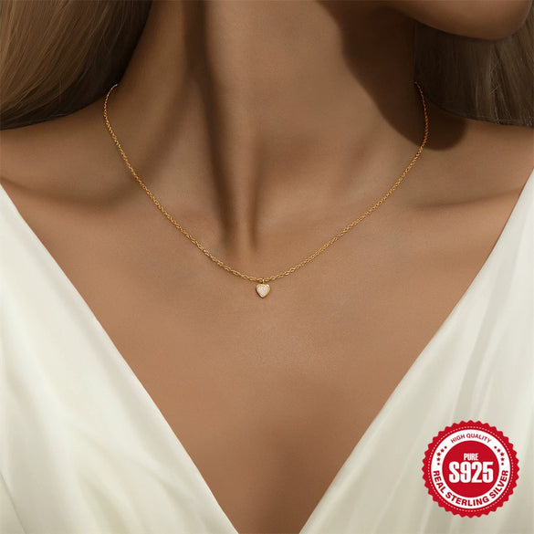 Wholesale S925 Sterling Silver Love Aobao Inlaid Heart Shape Clavicle Chain Necklace With Electroplating For Women