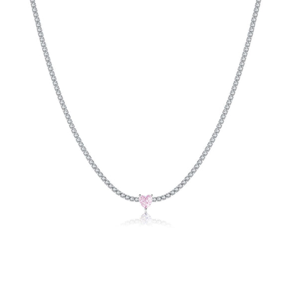 Wholesale S925 Sterling Silver Love Diamond Necklace With Geometric Design And Platinum Electroplating For Women