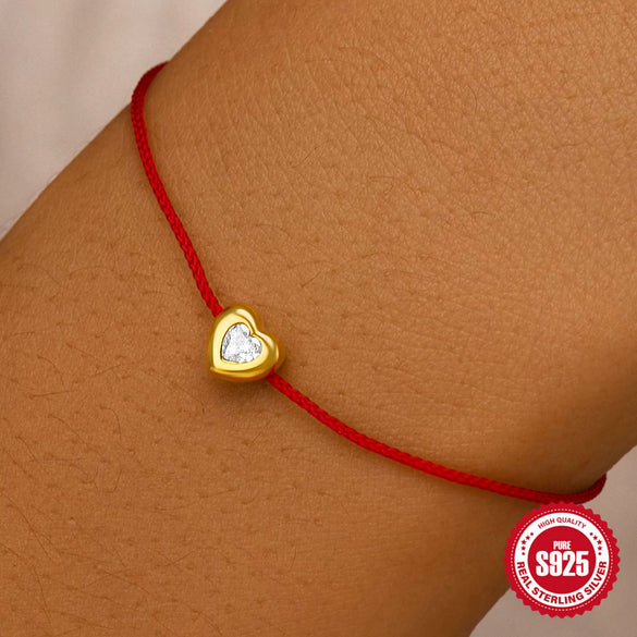 Wholesale S925 Sterling Silver Love Diamond Red Rope Bracelet With Geometric Pattern And Real Gold Plating Electroplating For Women