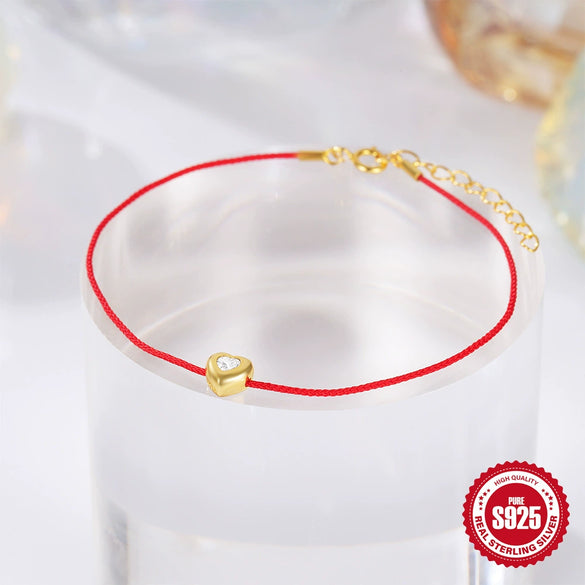 Wholesale S925 Sterling Silver Love Diamond Red Rope Bracelet With Geometric Pattern And Real Gold Plating Electroplating For Women