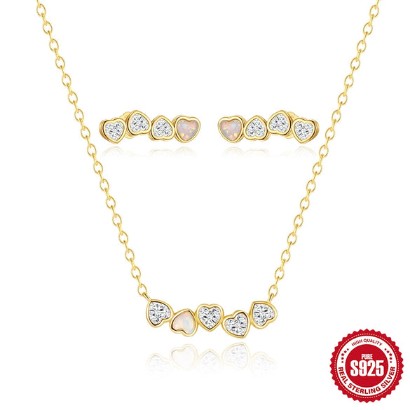 Wholesale S925 Sterling Silver Love Diamondencrusted Aobao Allmatch Necklace Earrings Jewelry Suit With Electroplating Treatment Unisex Style