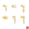 Wholesale S925 Sterling Silver Love Double Buckle Crown Inlay Cartilage Spiral Puncture Earrings With Flower Pattern And Electroplating Design For Women
