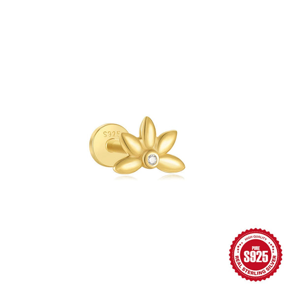 Wholesale S925 Sterling Silver Love Double Buckle Crown Inlay Cartilage Spiral Puncture Earrings With Flower Pattern And Electroplating Design For Women