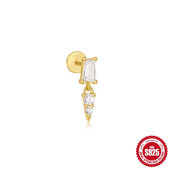 Wholesale S925 Sterling Silver Love Double Buckle Crown Inlay Cartilage Spiral Puncture Earrings With Flower Pattern And Electroplating Design For Women