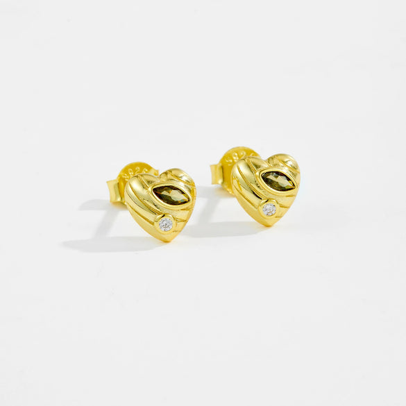 Wholesale S925 Sterling Silver Love Ear Studs With Microinlaid Zircon Fruit Pattern Electroplated For Unisex Fashionable And Allmatch