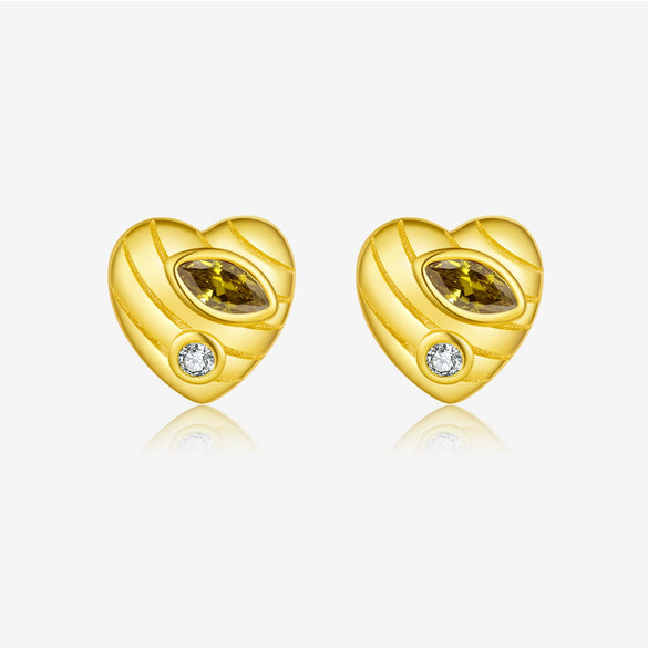 Wholesale S925 Sterling Silver Love Ear Studs With Microinlaid Zircon Fruit Pattern Electroplated For Unisex Fashionable And Allmatch