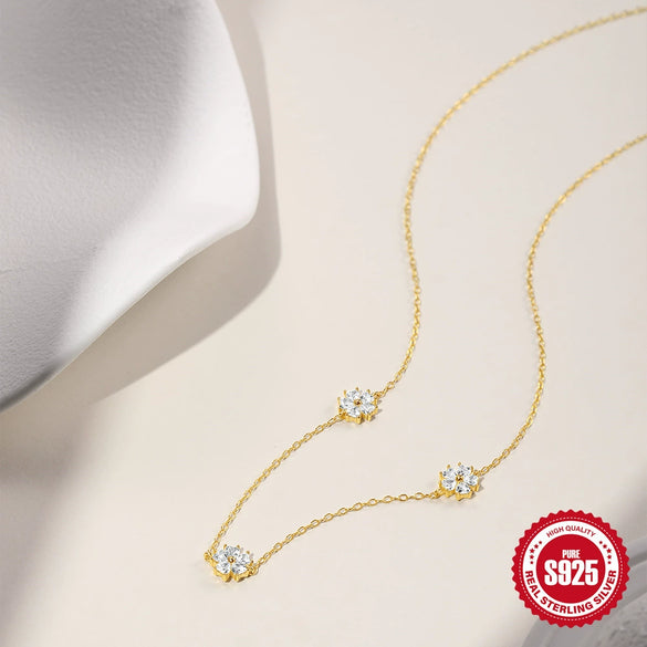 Wholesale S925 Sterling Silver Love Five Petal Flower Geometric Pattern Necklace With Electroplating Treatment For Women