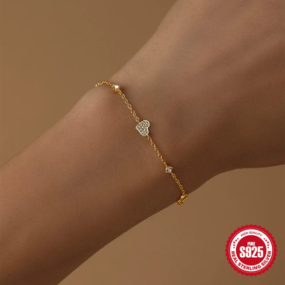 Wholesale S925 Sterling Silver Love Geometric Pattern Minimalist Bracelet With Electroplating For Women