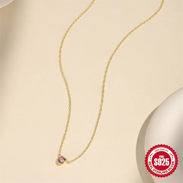 Wholesale S925 Sterling Silver Love Heart Light Luxury Clavicle Chain With Powder Diamond Electroplated O Chain Necklace For Women Minimalist Geometric Design