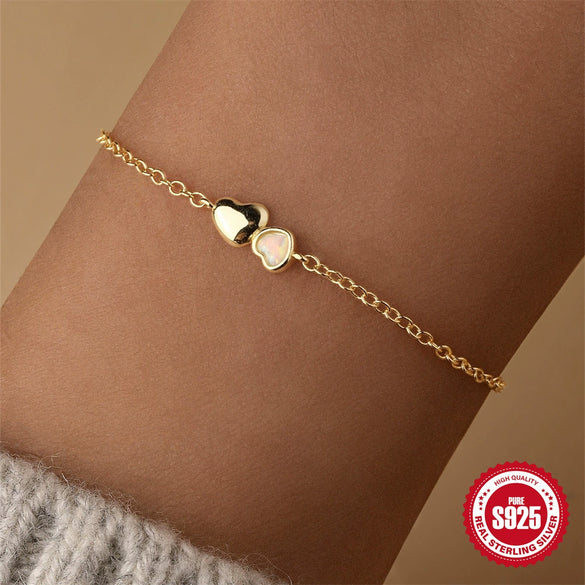 Wholesale S925 Sterling Silver Love Heart Opal Aobao Bracelet And Earrings Set With Electroplating Unisex High End Jewelry