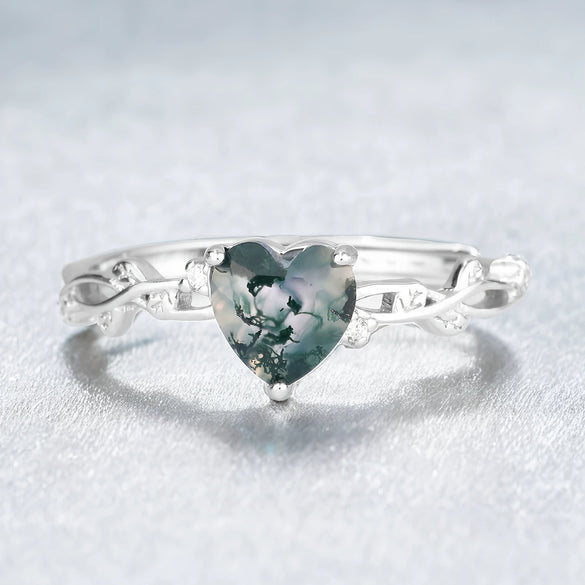Wholesale S925 Sterling Silver Love Heart Shaped Moss Agate Inlay Jewelry Suit For Women With Aquatic Theme