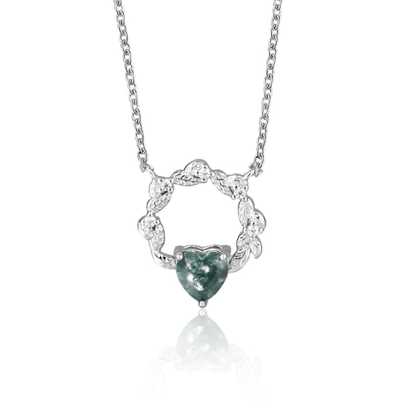 Wholesale S925 Sterling Silver Love Heart Shaped Moss Agate Inlay Jewelry Suit For Women With Aquatic Theme