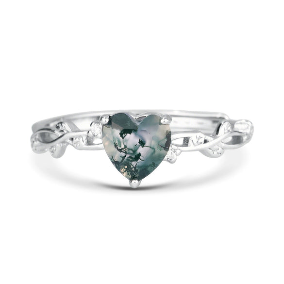 Wholesale S925 Sterling Silver Love Heart Shaped Moss Agate Inlay Jewelry Suit For Women With Aquatic Theme