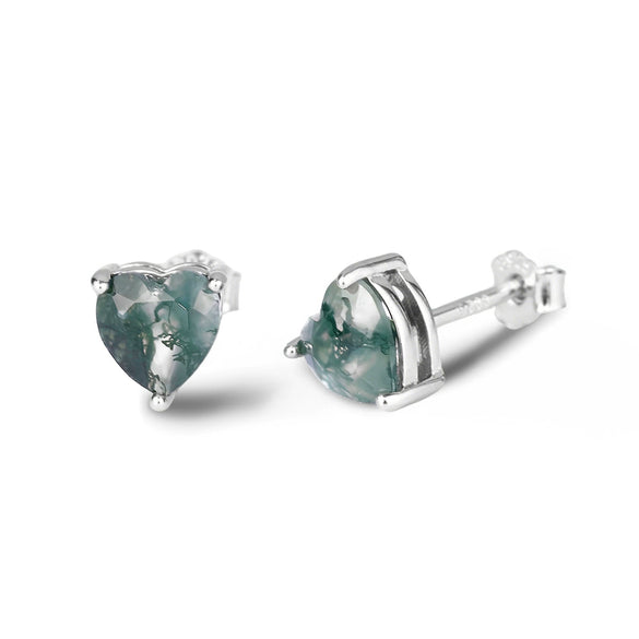 Wholesale S925 Sterling Silver Love Heart Shaped Moss Agate Inlay Jewelry Suit For Women With Aquatic Theme