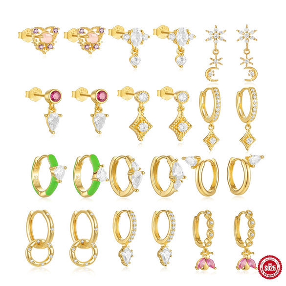 Wholesale S925 Sterling Silver Love Hollow Four Pointed Star Earrings With Pink Diamond Inlay And Inlaid Zircon For Women