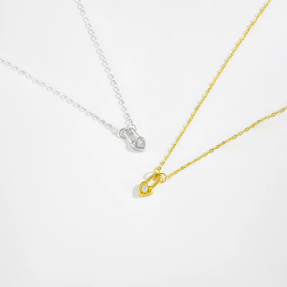 Wholesale S925 Sterling Silver Love Lock Necklace With Diamond Design Electroplated Simple Long Chain Fashionable Jewelry
