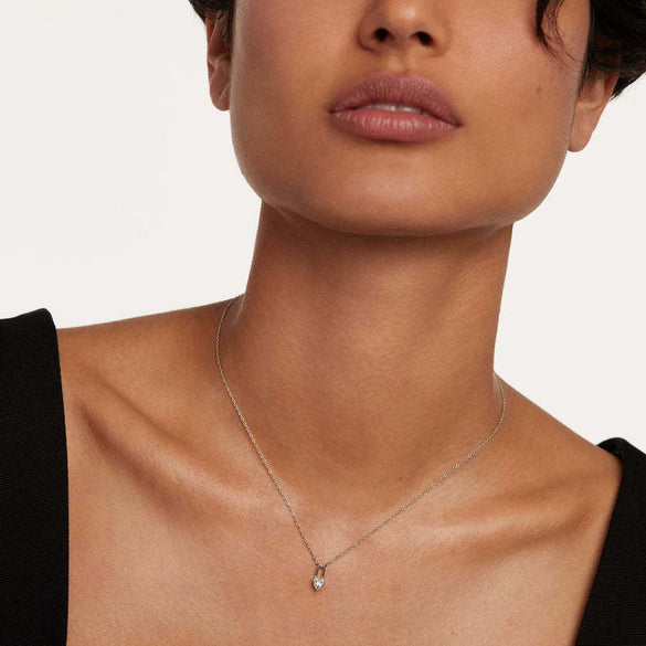 Wholesale S925 Sterling Silver Love Lock Necklace With Diamond Design Electroplated Simple Long Chain Fashionable Jewelry
