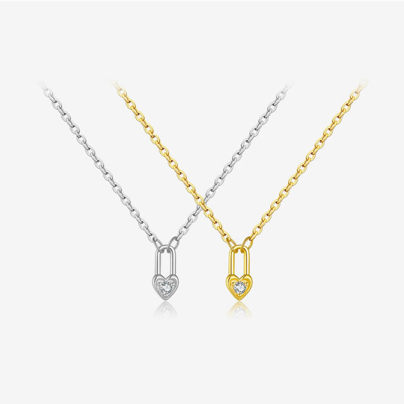 Wholesale S925 Sterling Silver Love Lock Necklace With Diamond Design Electroplated Simple Long Chain Fashionable Jewelry