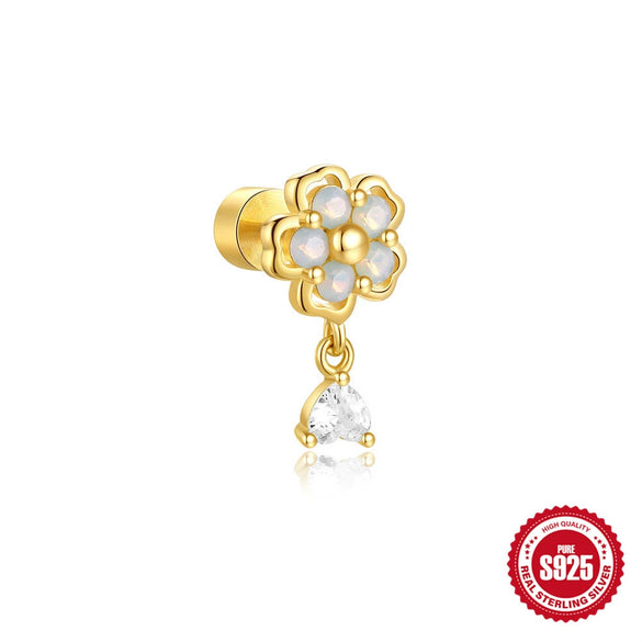 Wholesale S925 Sterling Silver Love Opal Cross Cylindrical Thread Puncture Ear Nail With Geometric Pattern And Environmentally Friendly Plating