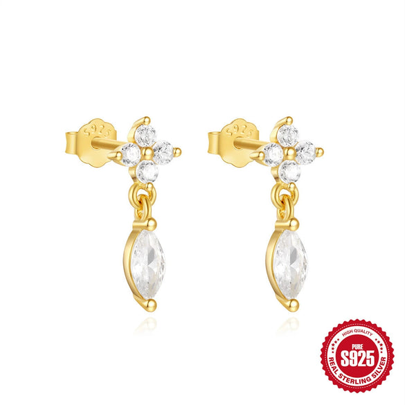 Wholesale S925 Sterling Silver Love Petal Fashion Luxury Earrings With Fourleaf Clover Element Electroplated For Women