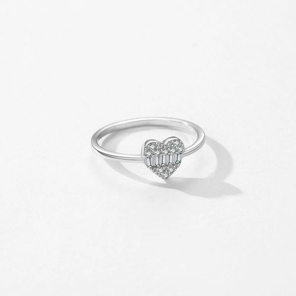 Wholesale S925 Sterling Silver Love Ring With Heart Shape And Zircon Inlay For Women