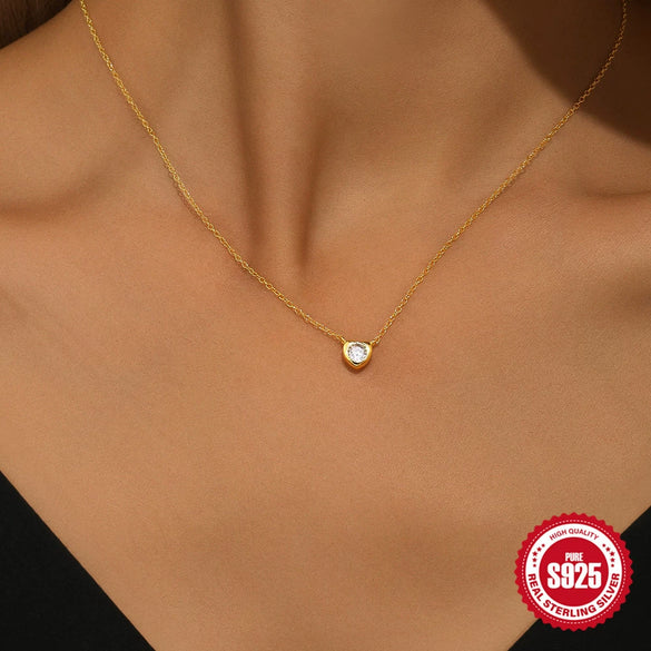 Wholesale S925 Sterling Silver Love Round Geometric Pendant Necklace With Electroplating Design For Women