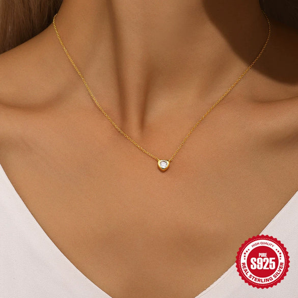 Wholesale S925 Sterling Silver Love Round Geometric Pendant Necklace With Electroplating Design For Women