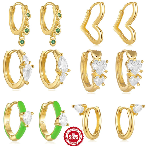 Wholesale S925 Sterling Silver Love Water Drops Geometric Enamel Electroplated Women's Earrings
