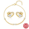 Wholesale S925 Sterling Silver Love Zircon Bow Double Layer Bracelet And Earrings Set With Electroplating Unisex High Grade Jewelry