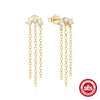 Wholesale S925 Sterling Silver Luxury Tassel Horse Eye Diamond Chain Drop Earrings With Geometric Pattern For Women