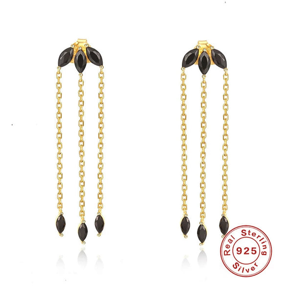 Wholesale S925 Sterling Silver Luxury Tassel Horse Eye Diamond Chain Drop Earrings With Geometric Pattern For Women
