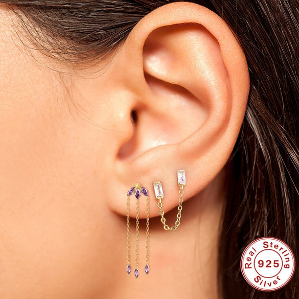 Wholesale S925 Sterling Silver Luxury Tassel Horse Eye Diamond Chain Drop Earrings With Geometric Pattern For Women